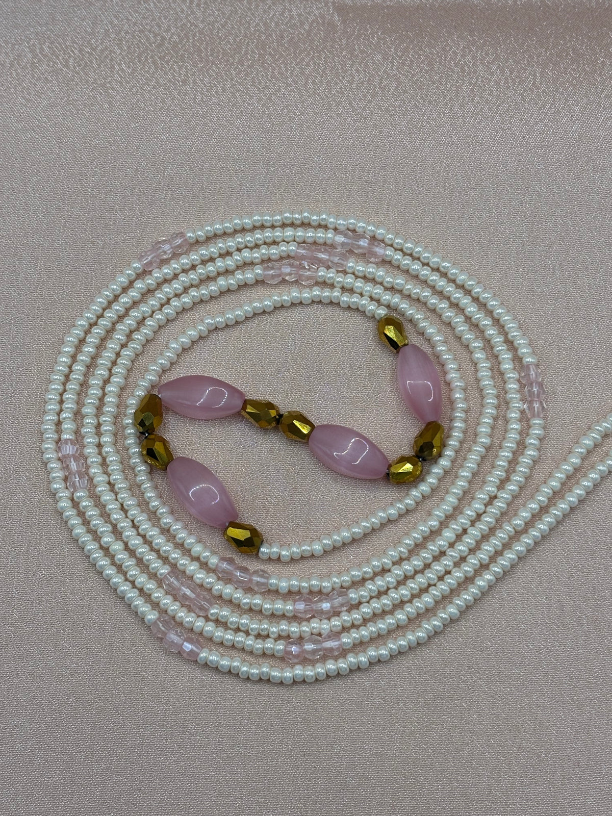 Dahlia – Blush, Pearl & Gold Waist Bead
