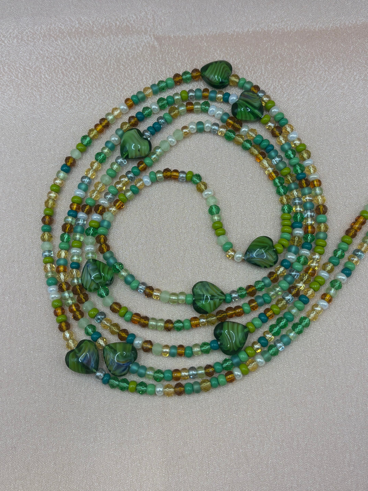 Jaded Hearts - Green and Amber Waist Beads