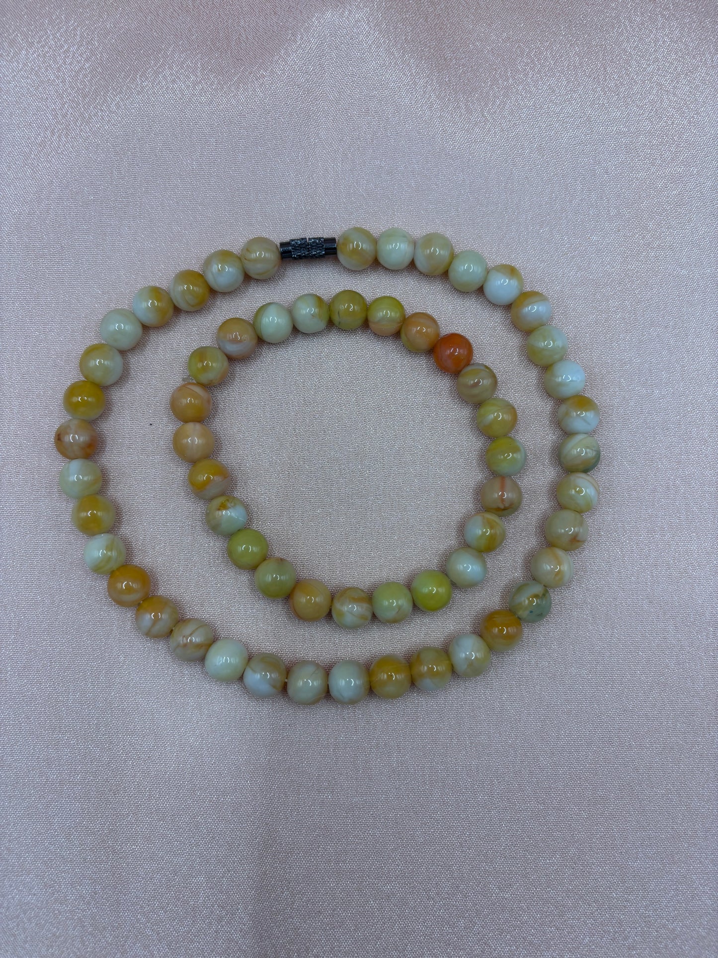 Warm Embrace Bracelet & Anklet Set – Handmade Gold & Cream Beaded Matching Jewelry Set