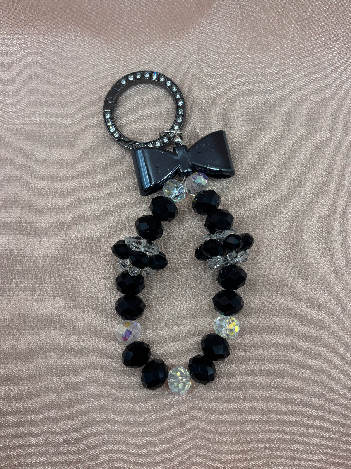 Bow Tied Beaded Bow Bag Charm | Black & Royal Blue