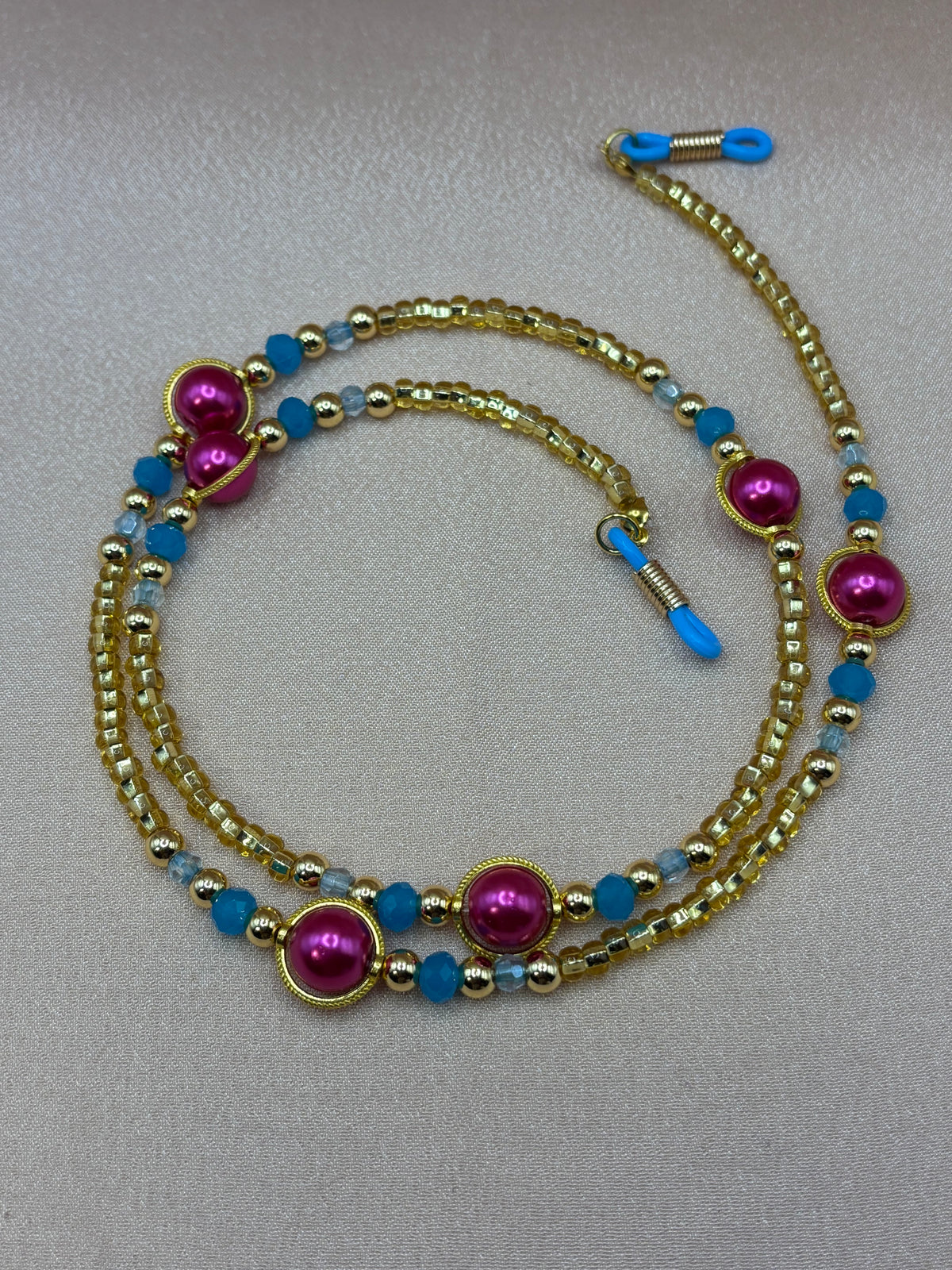 Carnival Colorful Pink, Blue and Gold Beaded Eyeglass Chain