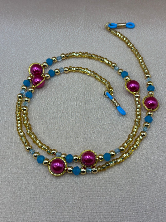 Carnival Colorful Pink, Blue and Gold Beaded Eyeglass Chain