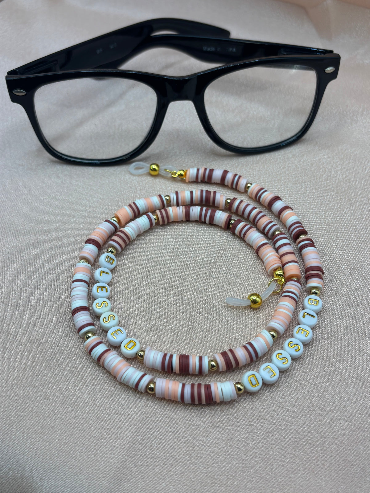 Simply Blessed - Blush, Burgundy & Gold Beaded Eyeglass Chain