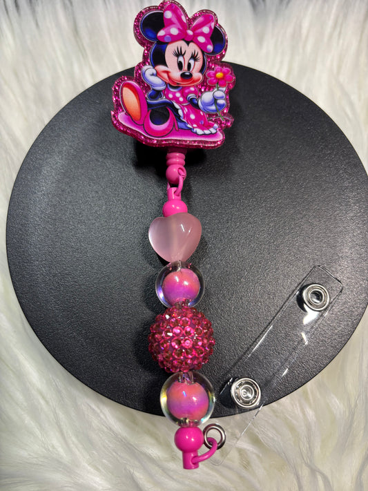 Pink Minnie-Inspired Badge Reel