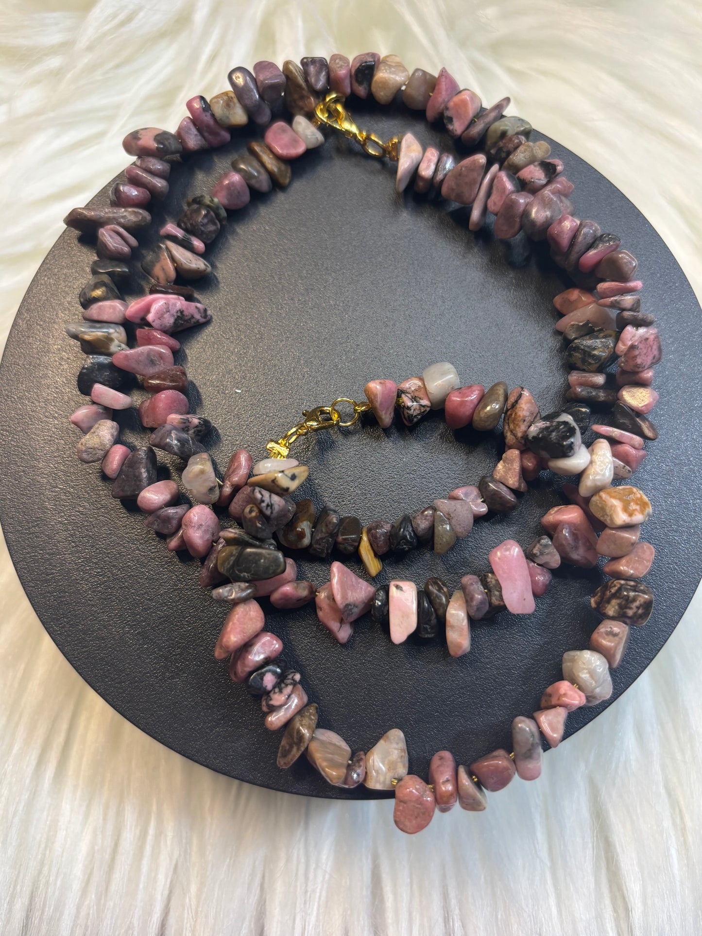 Rhodonite Crystal Necklace and Bracelet Set