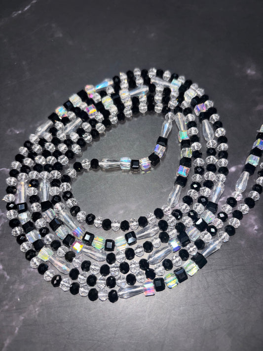 Yin and Yang - Black and Clear Waist Bead