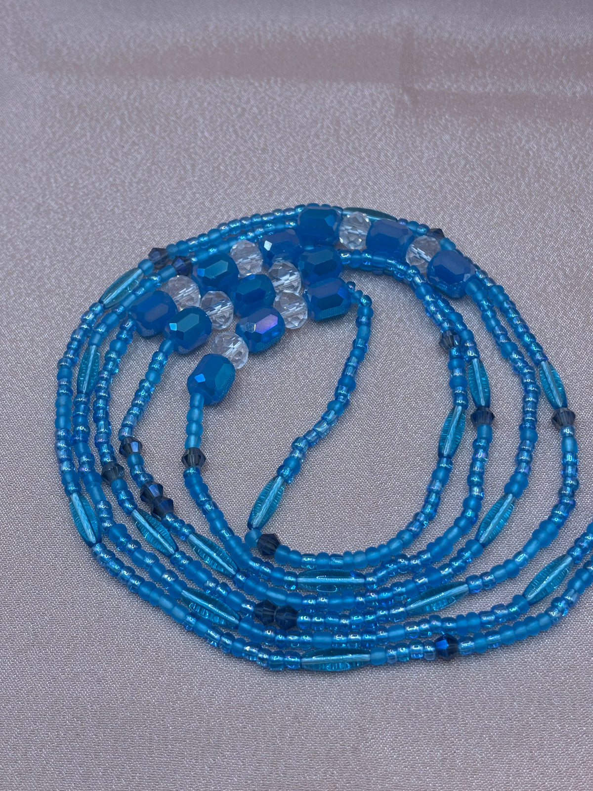 Aquaholic - Blue Iridescent and Crystal Waist Beads