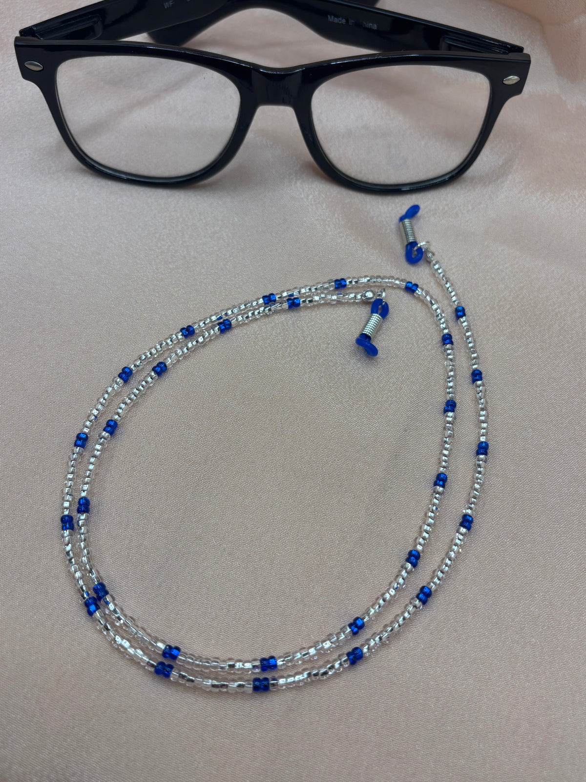 Blue Frost - Royal Blue & Silver Beaded Eyeglass Chain