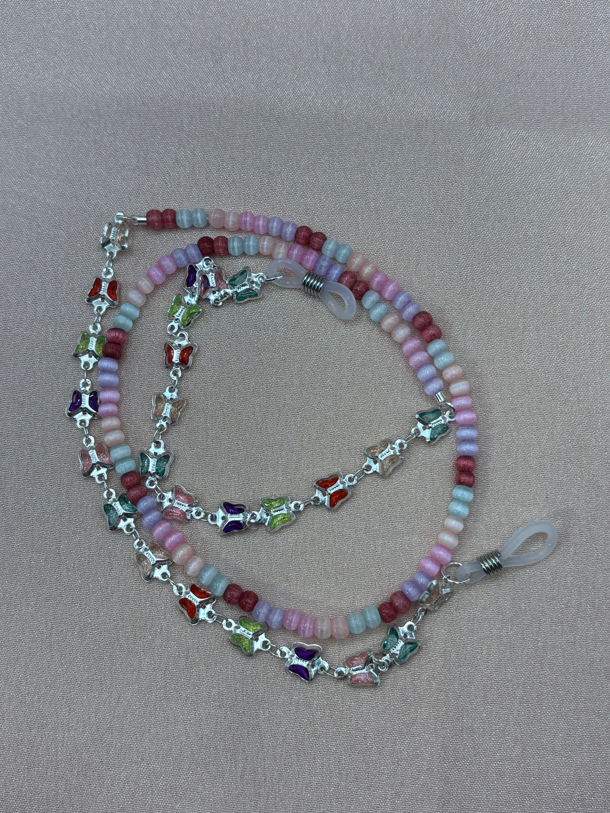 Chasing Butterflies - Pastel Cat's Eye Beaded Butterfly Eyeglass Chain