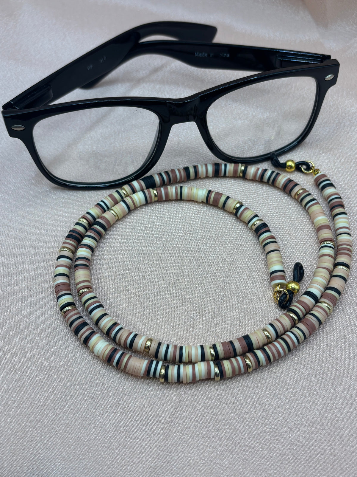 Warm Cocoa - Brown, Black & Cream Beaded Eyeglass Chain