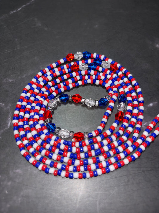 Boricua Baddie (Island Girl Collection) - Red, White & Blue Waist Beads