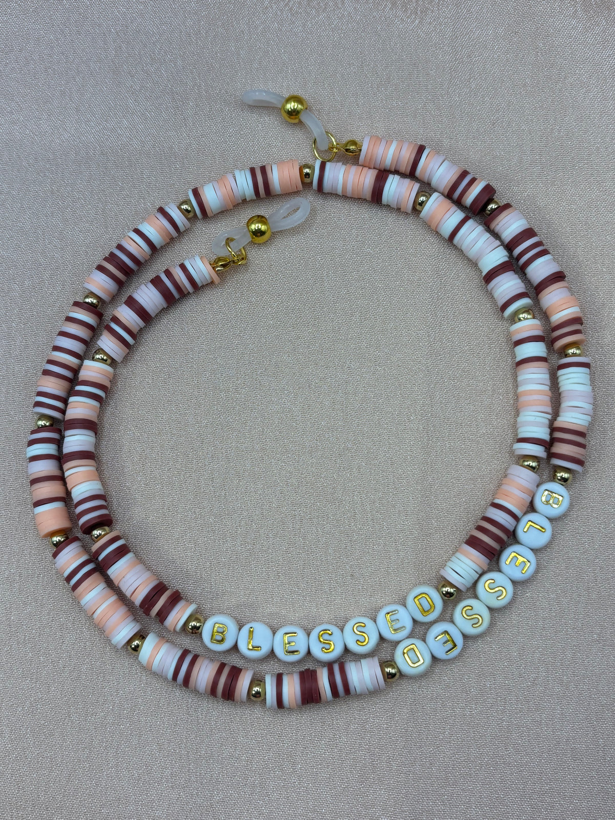Simply Blessed - Blush, Burgundy & Gold Beaded Eyeglass Chain