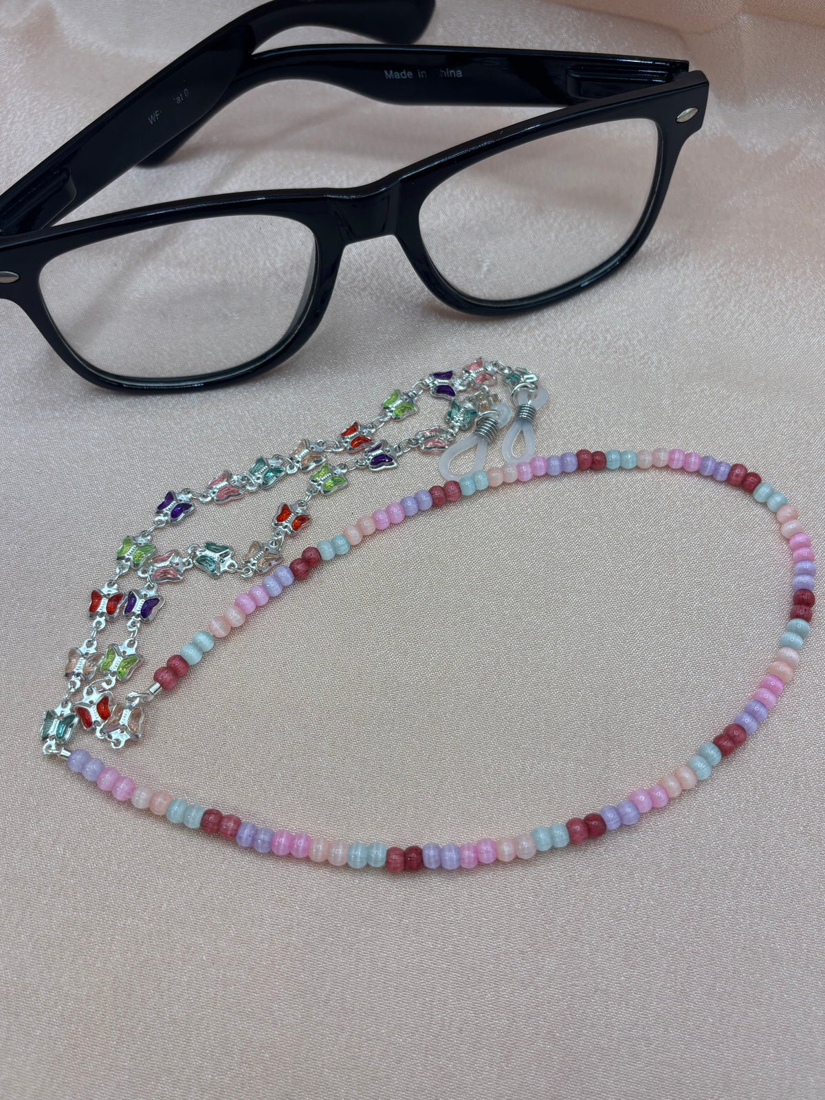 Chasing Butterflies - Pastel Cat's Eye Beaded Butterfly Eyeglass Chain