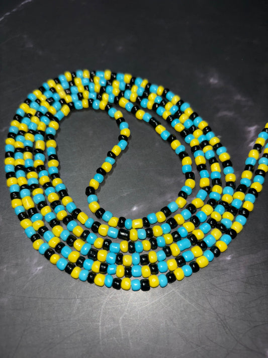 Bajan Girl (Island Girl Collection) - Blue, Yellow and Black Handmade Waist Beads