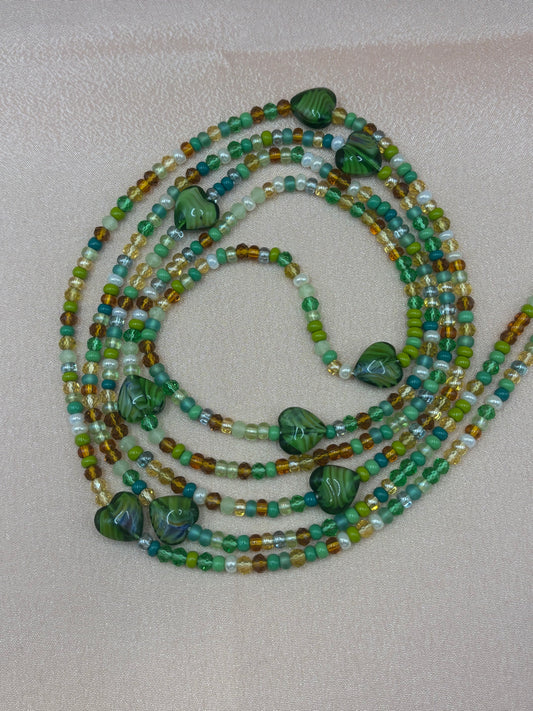 Jaded Hearts - Green and Amber Waist Beads