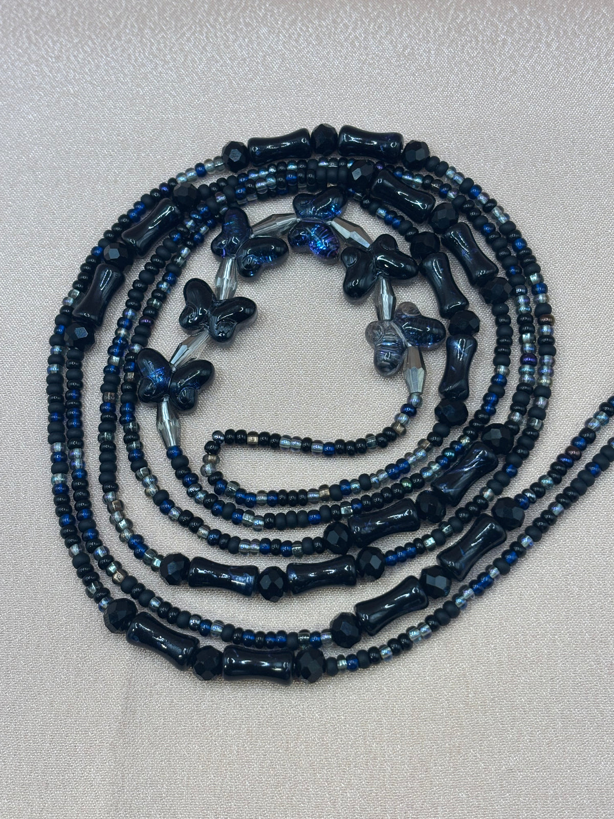 Night Wings - Black & Iridescent Blue Waist Beads