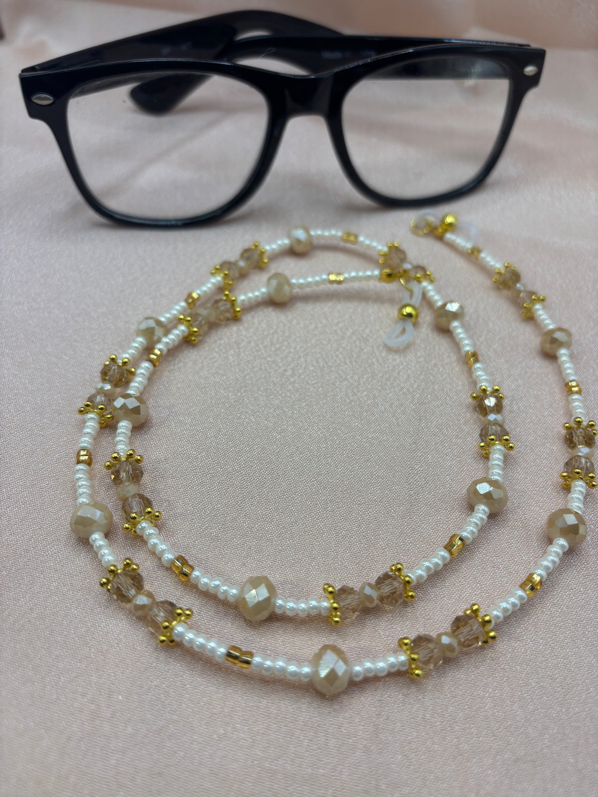 A Touch of Class - Ivory, Champagne & Gold Beaded Eyeglass Chain