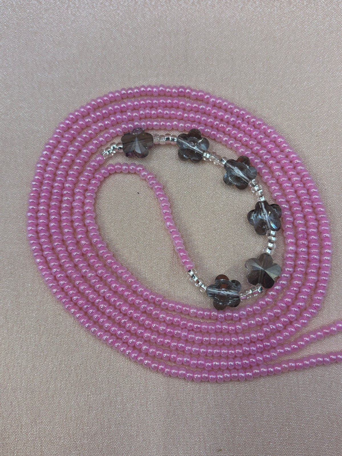 Pink Petals - Pink and Silver Waist Beads