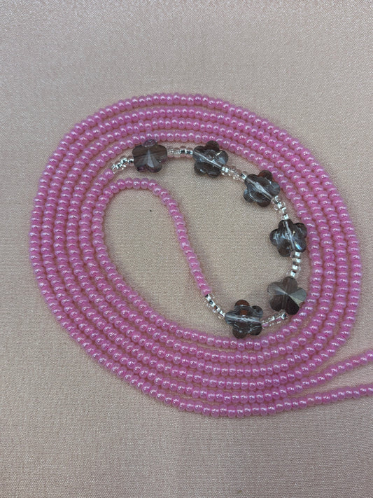 Pink Petals - Pink and Silver Waist Beads