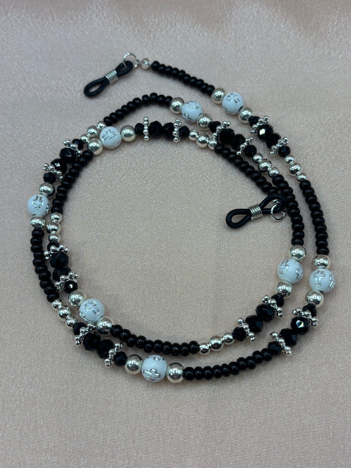 Covered in Grace - Black & Silver Cross Beaded Eyeglass Chain