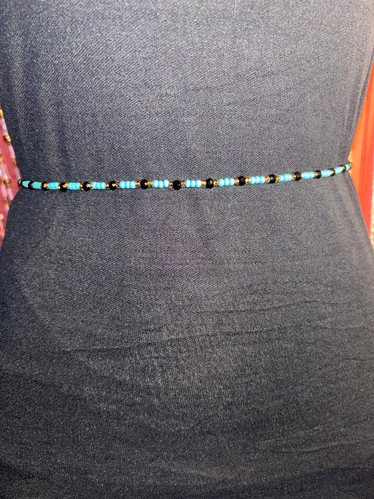 Precision Waist Beads – Turquoise, Black & Gold Waist Bead Strand